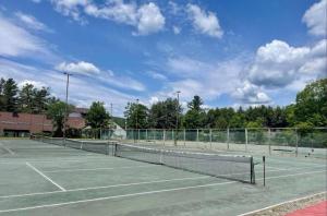 a tennis court with two tennis nets on it at Secluded And Cozy Townhome At Tripp Lake in Chestertown