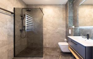 een badkamer met douche, toilet en wastafel bij Awesome Home In Imotski in Lokvičič