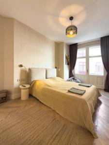 a bedroom with a large bed and a lamp at Continental Apartment Unirii in Cluj-Napoca