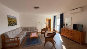 a living room with a couch and a tv at Apartments Potz in Illmitz