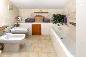 Un baño con inodoro, bañera y lavabo. en Casa Vacanze Dal Castelin, en Valtellina 27 fotos más