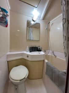 ein Badezimmer mit Toilette, Waschbecken und Dusche in der Unterkunft NEW PS508 Susukino Family Room in Wada