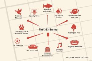 a map of the sites in the park at The 333 Suites 303 - Suite for 6 in Cincinnati