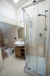 a bathroom with a glass shower and a sink at Guest House Onde Chiare in Reggio Emilia