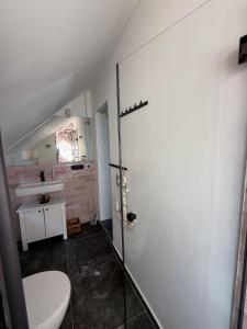 a bathroom with a white toilet and a sink at BAN 01A in Gremersdorf +13 photos