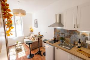 una cocina con fregadero y encimera en Les Studios Paultrimoine, en Rochefort