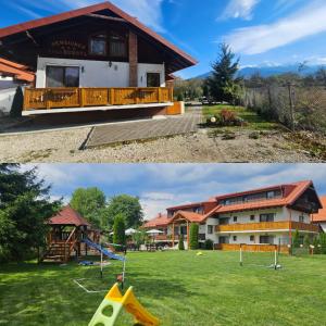 a house and a house with a playground at Pensiunea Casa Gobbel in Bran