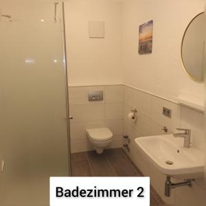 a bathroom with a shower and a toilet and a sink at A25 FeWo 180qm mit 5 Schlafzimmer, 2 Badezimmer für bis zu 8 Personen in Abstatt