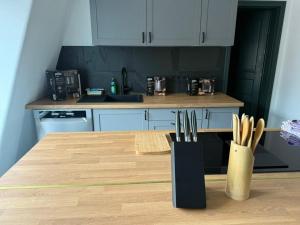 Kuchyň nebo kuchyňský kout v ubytování Alte Kammfabrik OG