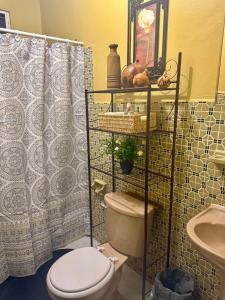 une salle de bains avec toilettes et lavabo dans l'établissement Casa Nube, à Cayey