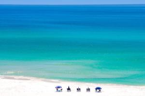 a group of people standing on a beach with umbrellas at Sunny and Share in Destin