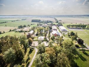 an aerial view of a farm with trees and houses at Penzion Albertovec in Opava