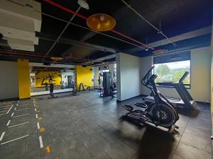 een fitnessruimte met loopbanden en crosstrainers in een kamer bij AH/Loft Tecnología Alexa, Coworking, Parking, Chía in El Cerrito