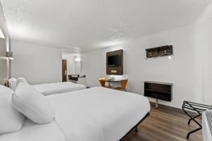 Una habitación blanca con una cama y un televisor. en Studio 6 King of Prussia PA Philadelphia, en King of Prussia