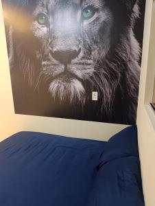 a picture of a lion on a wall at Espaço jr in Andradina +7 photos