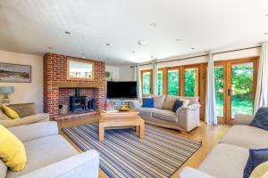 サーズフォードにあるFoden Lodgeのソファと暖炉のあるリビングルーム