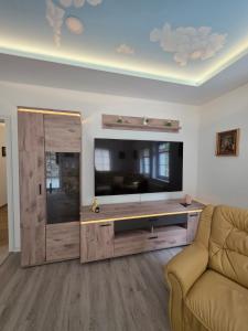 un soggiorno con TV e divano di Luxus Ferienwohnung a Kurort Jonsdorf