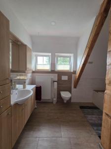 un bagno con lavandino e WC di Luxus Ferienwohnung a Kurort Jonsdorf Altre 16 foto