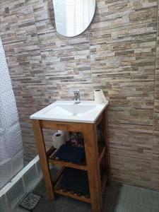 a bathroom with a sink and a mirror at Cabaña Regivan en Uspallata in Uspallata