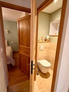 a bathroom with a toilet in a room at Gîte du Pavillon 4 pers Wi-Fi Haute Marne in Arc-en-Barrois +14 photos