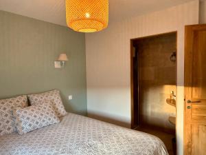 a bedroom with a bed and a light at Gîte du Pavillon 4 pers Wi-Fi Haute Marne in Arc-en-Barrois