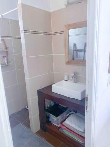 a bathroom with a sink and a mirror at Iguane Bungalow in Saint-François