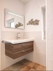 a bathroom with a sink and a mirror at Glück Ahoi in Insel Poel