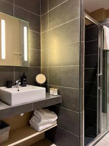 een badkamer met wastafel en douche bij T2 spacieux & calme - vue jardin, Amiens centre in La Celle-sous-Gouzon +8 foto's