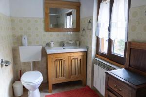 a bathroom with a toilet and a sink and a mirror at Residenza Le Fontane in Ceppo Morelli +28 photos