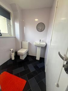 a bathroom with a white toilet and a sink at 100 Castle in New Cumnock