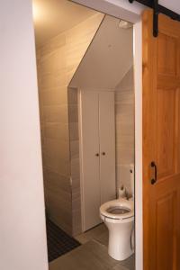 a bathroom with a white toilet in a room at Jack's House in Glenties