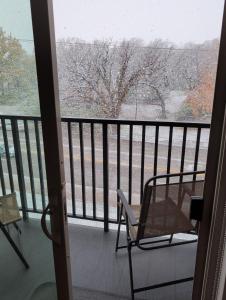a balcony with a chair and a view of a tree at 4 mi to Jack Thrice Stadium + amenities in Ames