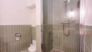 a bathroom with a shower and a toilet at L'Eden Rouennais - Gare de Rouen in Rouen +19 photos