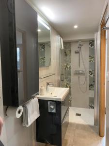 a bathroom with a sink and a shower at Élégant 2 pièces au calme, axe Metz-Luxembourg in La Celle-sous-Gouzon