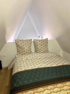 セレスタにあるSous un toit de Sélestatのベッド1台(枕2つ付)