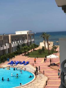 a group of people in a swimming pool near the ocean at cecelia resort in Hurghada +14 photos
