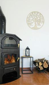 une cheminée dans un salon avec un feu dans l'établissement Apartamento rural NÍVALIS, à Nívar