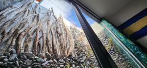 el reflejo de un edificio en una ventana de cristal en Casas Floeca, en Jardim do Mar