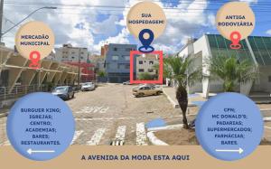 a map of a city with buildings and a street at Apartamento Central in Passos