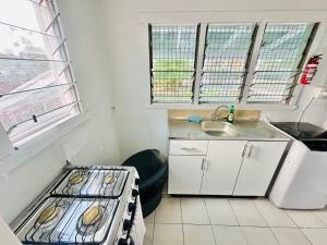 eine kleine Küche mit Spüle und Herd in der Unterkunft Nuku'alofa Town Cottage - Private Double Room in Nuku‘alofa + 6 Fotos