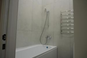 a bathroom with a shower with a tub and a toilet at Апарт-отель Abyroy in Rudny