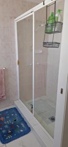 a shower with a glass door in a bathroom at Aeris Holiday Home Flinders NSW Pet Friendly in Croom