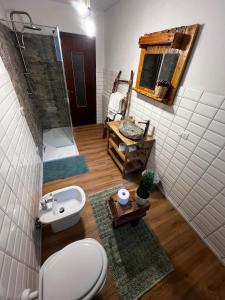 a bathroom with a toilet and a sink at Apartment surrounded by the peace of nature in Torgnon +9 photos