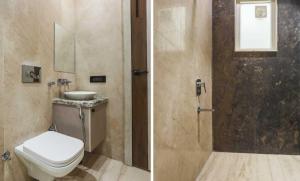 two pictures of a bathroom with a toilet and a sink at Townhouse Oak CSJMU Kanpur Formerly Shree Dev Villa in Kaliānpur