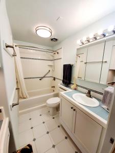 a bathroom with a sink and a toilet and a mirror at Oceanfront true 2 bedroom wlanai on Molokai in Ualapue +43 photos