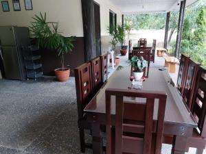 a table and chairs in a room with plants at Mountain Side Travellers Inn in Zambales
