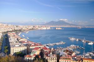 vista su una città con barche in acqua di Parthenope Suite a Napoli