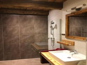 a bathroom with a sink and a shower at Apartment Wiesbachhorn Zell am See-Kaprun in Kitzsteinhorn +13 photos