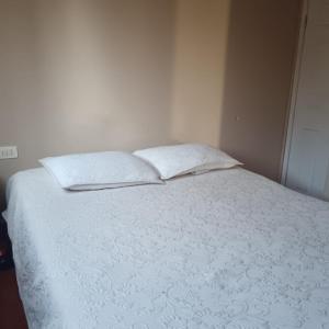 a white bed with two pillows on top of it at Base Rebelde 77 in Quilpué