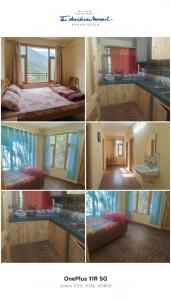 a collage of four pictures of a room with a bed at Rangoli cafe and home stay in Vashisht